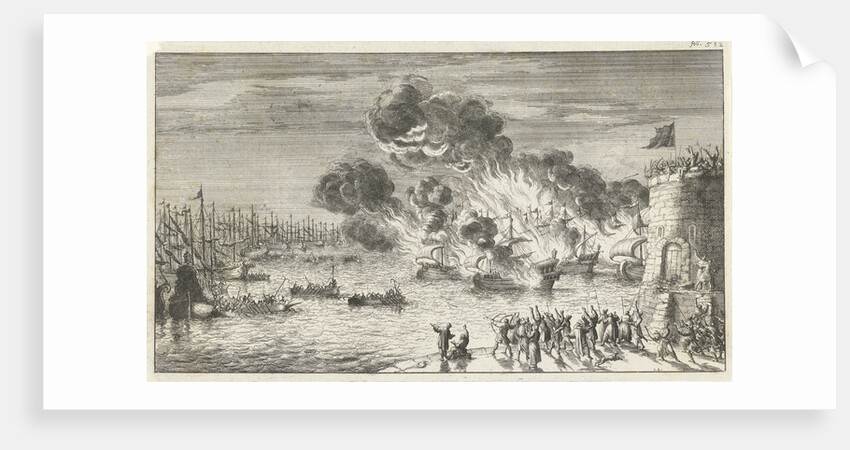 Futile effort of the Greeks to burn the Venetian fleet by Timotheus ten Hoorn
