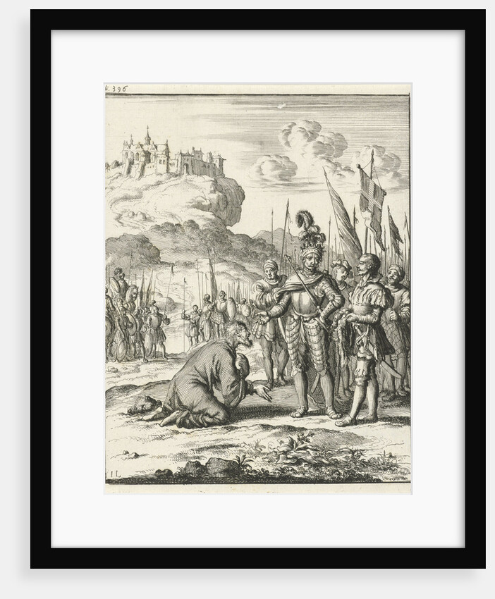 Isaac Komnenos of Cyprus is kneeling in front of Richard the Lionheart by Timotheus ten Hoorn