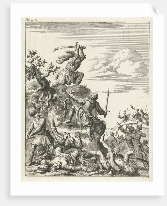 Louis VII, King of France, fighting alone against the enemy at Laodicea by Timotheus ten Hoorn