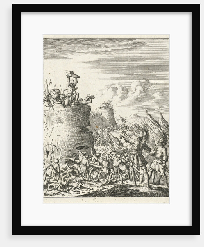 Attack on a fortress where a Turk is hit by arrows by Timotheus ten Hoorn