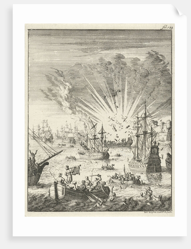 Sea Battle between Dutch and Spanish ships off the coast of Goa India by Jan Luyken