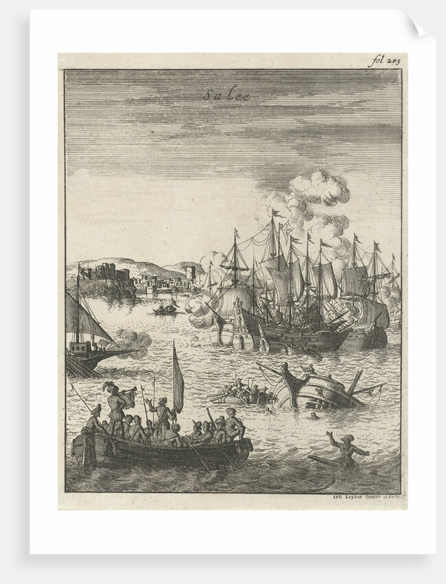 Sea battle off the coast of Salee, Morocco by Jan Luyken