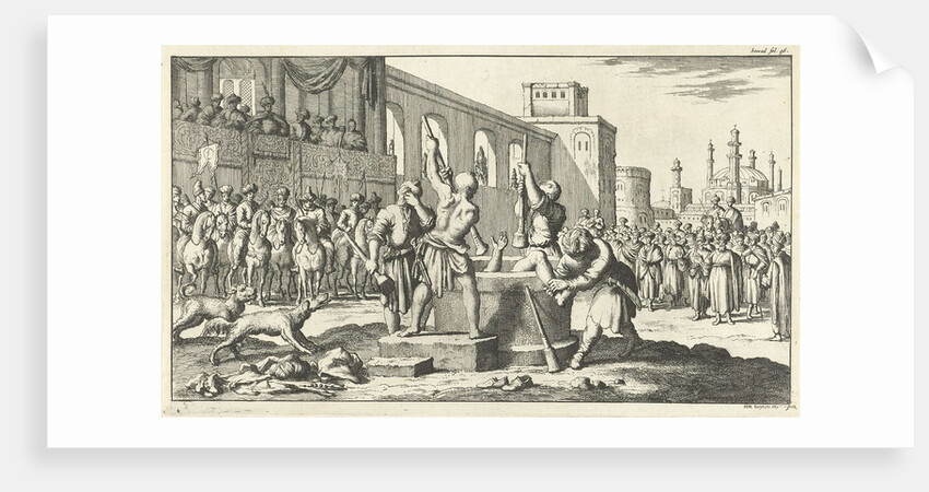 Convicted pounded by four executioners by Jan Luyken