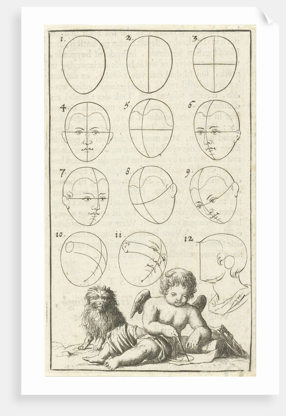 Twelve heads in different positions, labeled 1-12 by Willem Goeree