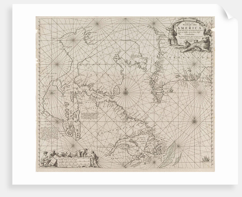 Sea chart a part of the coast of northern Canada and Greenland, with two compass roses by Jan Luyken