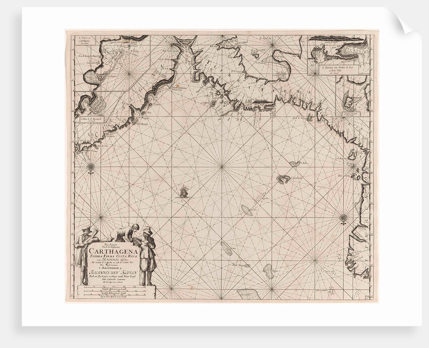 Sea chart of the coasts of Colombia, Panama, Costa Rica and Honduras, with an inset map of Cartagena by Johannes van Keulen I