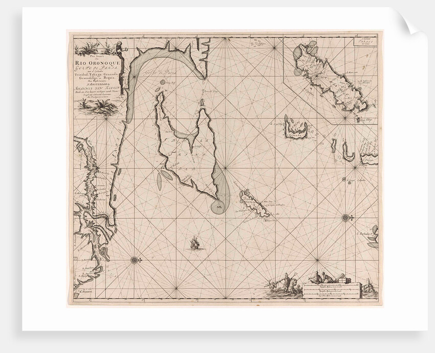 Sea chart of the Gulf of Paria to the mouth of the Orinoco river, Orinoquia, Venezuela by Johannes van Keulen I