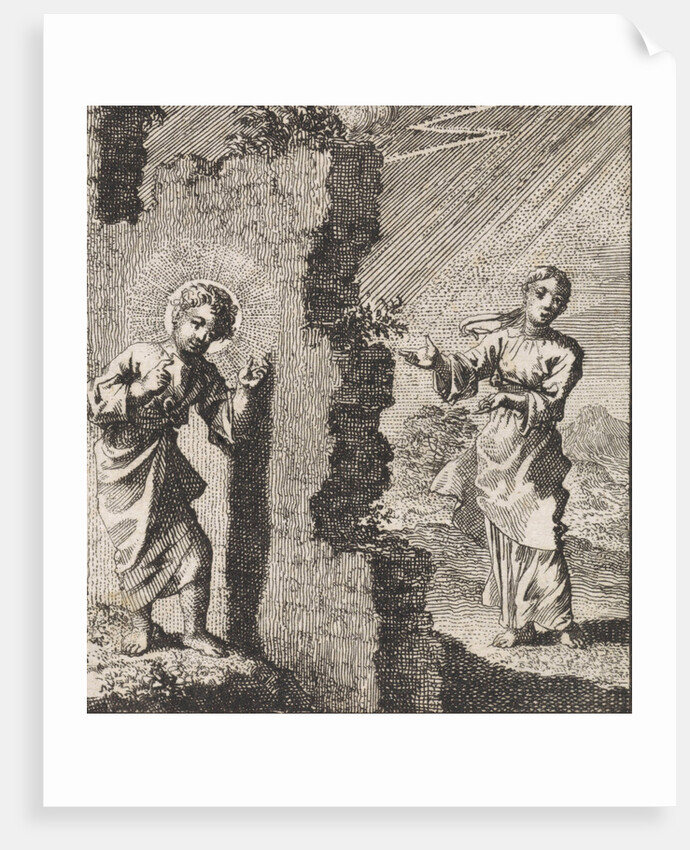 Christ knocking on a wall behind which stands the personified soul by Jan Luyken