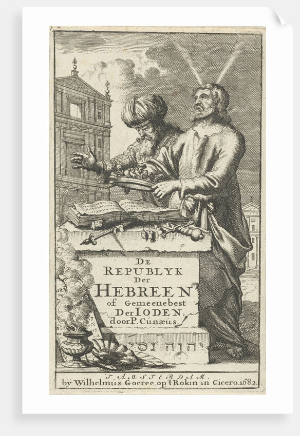 Moses and Aaron standing behind an altar by Willem Goeree