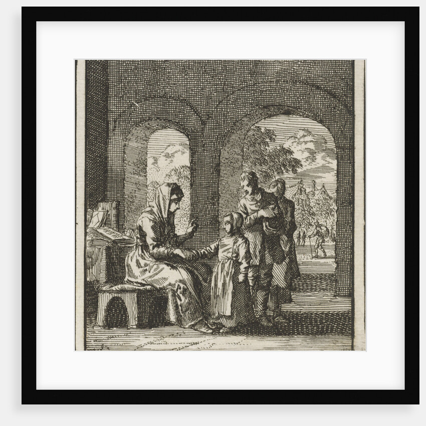 Mother talking to her child admonishingly by Jan Luyken