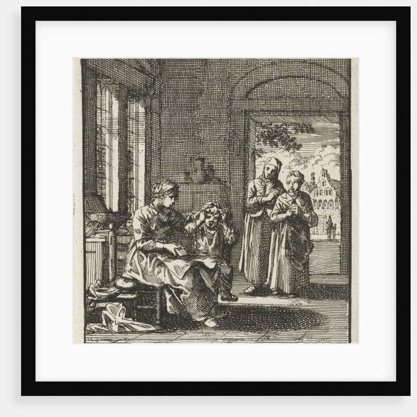 Mother combing the hair of her child by Jan Luyken