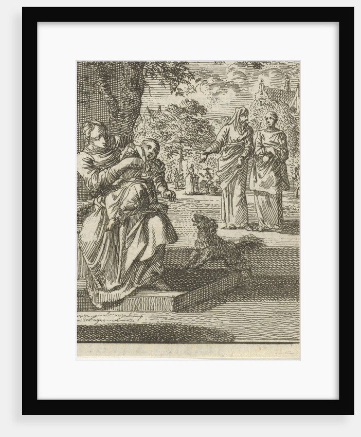 Mother washes her child on the sidewalk in front of the house by Cornelis van der Sys