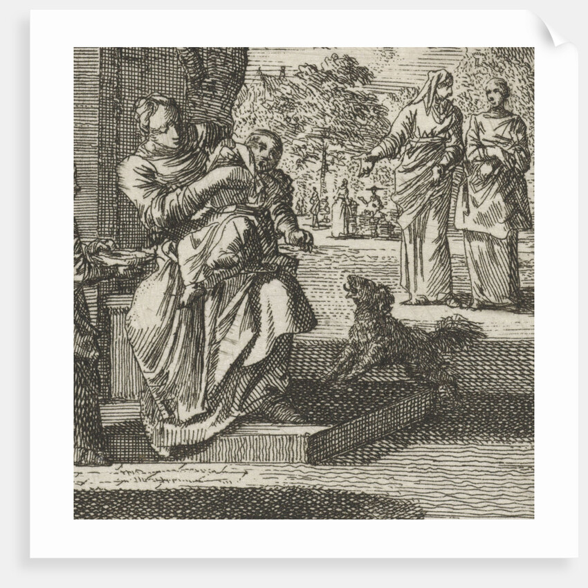 Mother washes her child on the sidewalk in front of the house by Jan Luyken