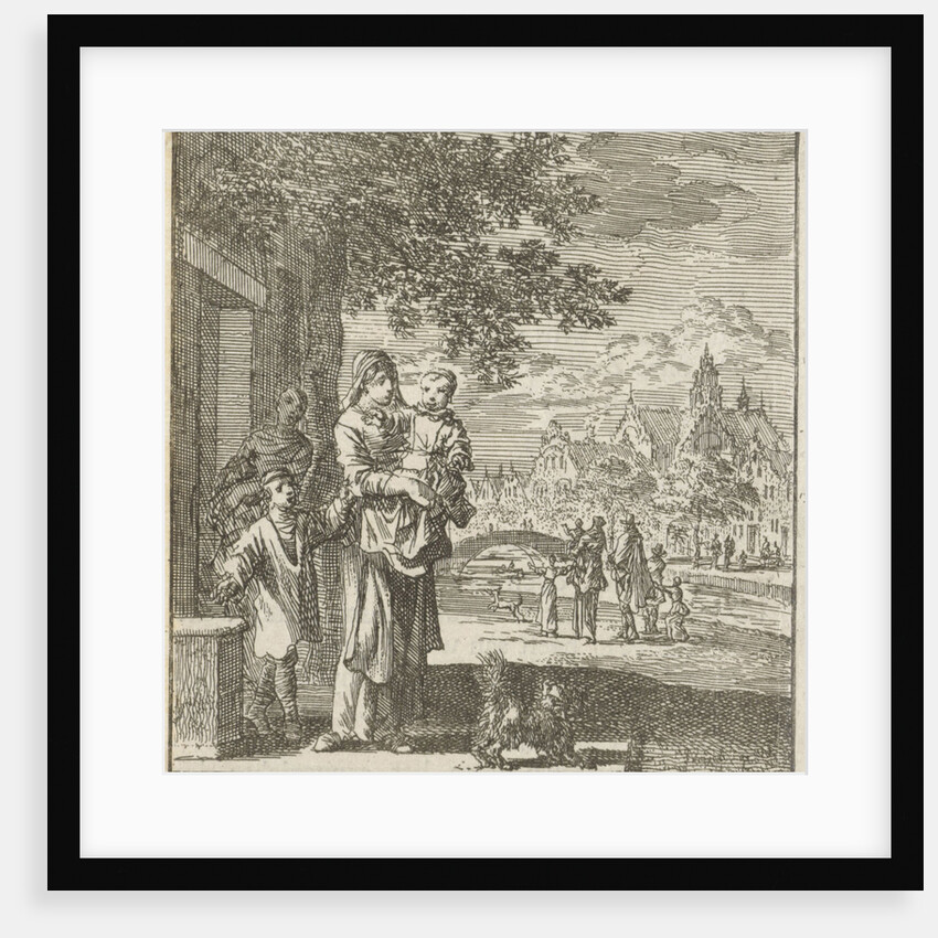 Mother with child on the sidewalk in front of her house by Cornelis van der Sys