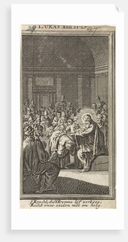 Christ puts his hand on a woman by Anonymous