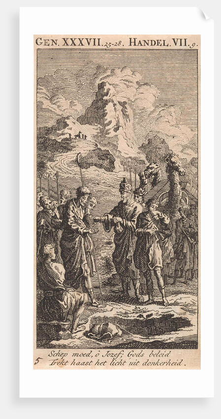 Joseph is sold by his brothers to merchants in the pit by Jan Luyken