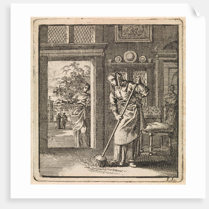 Woman sweeps the floor of a house by Pieter Arentsz & Cornelis van der Sys II