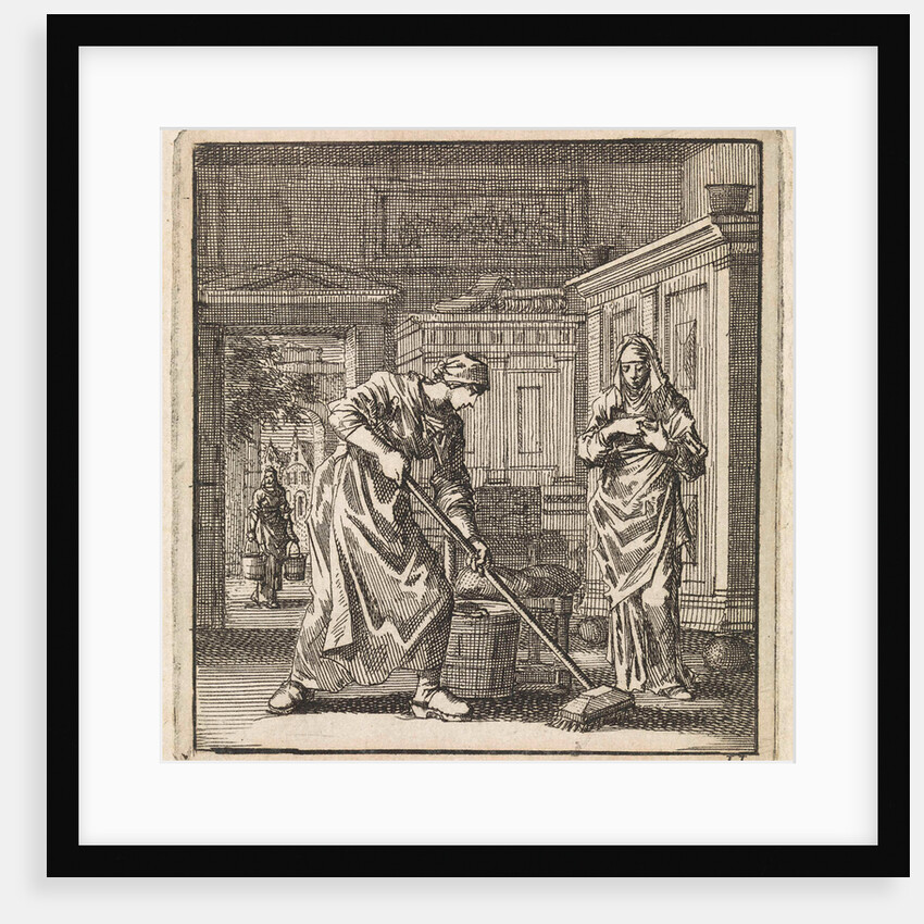 Female scrubs the floor with a scrubbing brush by Pieter Arentsz & Cornelis van der Sys II