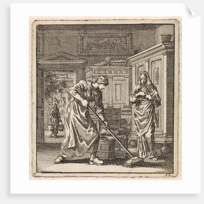 Female scrubs the floor with a scrubbing brush by Pieter Arentsz & Cornelis van der Sys II