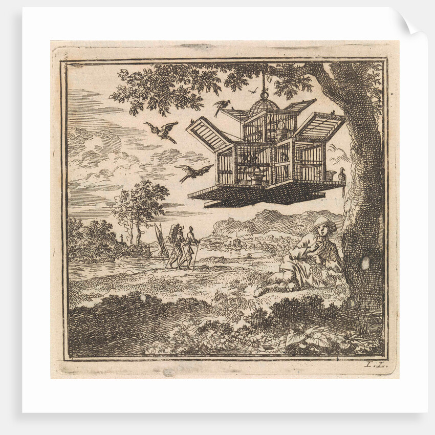 On a tree hangs a birdcage by Pieter Arentsz & Cornelis van der Sys II