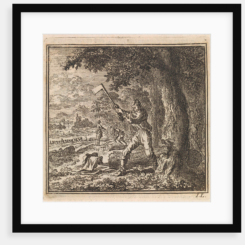 Lumberjack is working to cut down a tree by Pieter Arentsz & Cornelis van der Sys II