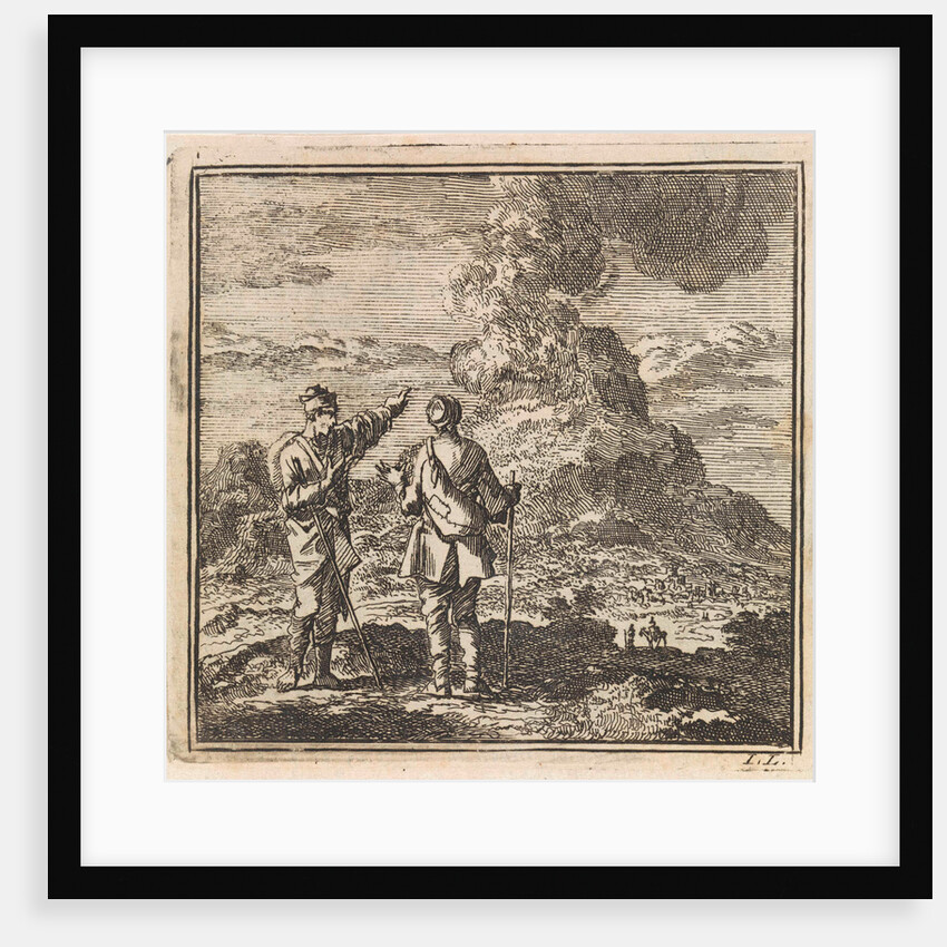 Two hikers looking at the smoking Etna, Italy by Pieter Arentsz & Cornelis van der Sys II