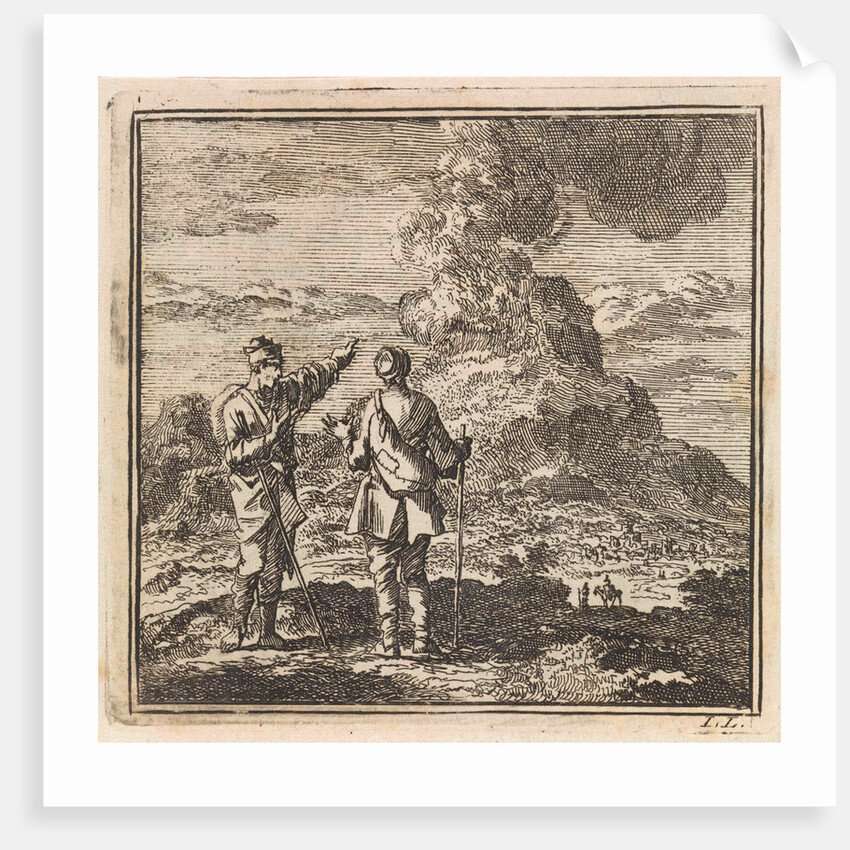 Two hikers looking at the smoking Etna, Italy by Pieter Arentsz & Cornelis van der Sys II