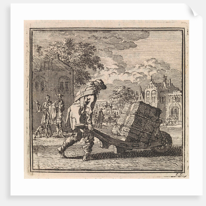 Man carrying a heavy package on a wheelbarrow by Arentsz Pieter Cornelis van der Sys II