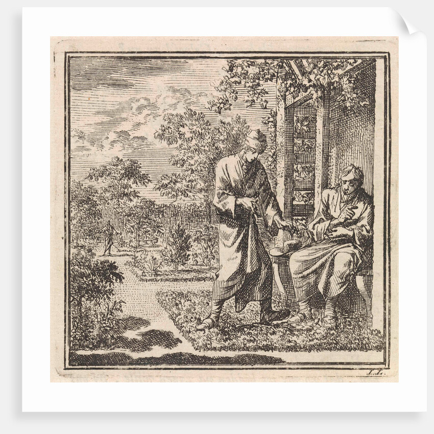 Two men in a garden with a gazebo by Pieter Arentsz & Cornelis van der Sys II