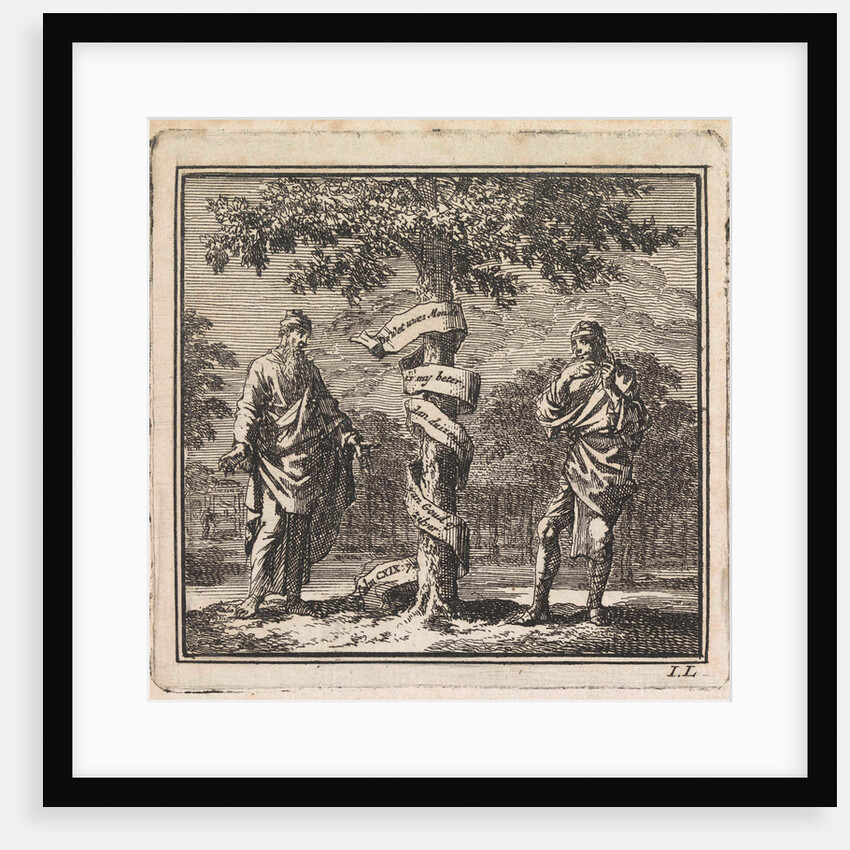 Old and young man in a tree with ribbon by Pieter Arentsz & Cornelis van der Sys II