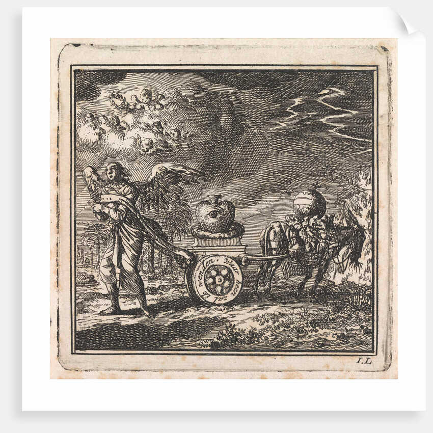Heart on a chariot pulled in opposite directions by an angel and a donkey by Pieter Arentsz & Cornelis van der Sys II