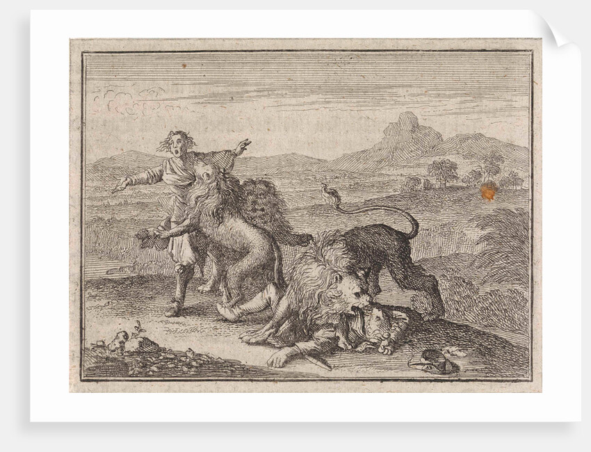 Two Abyssinian nobles being devoured by lions on the field that they ruined during their hunting by Frantz Martin Hertzen