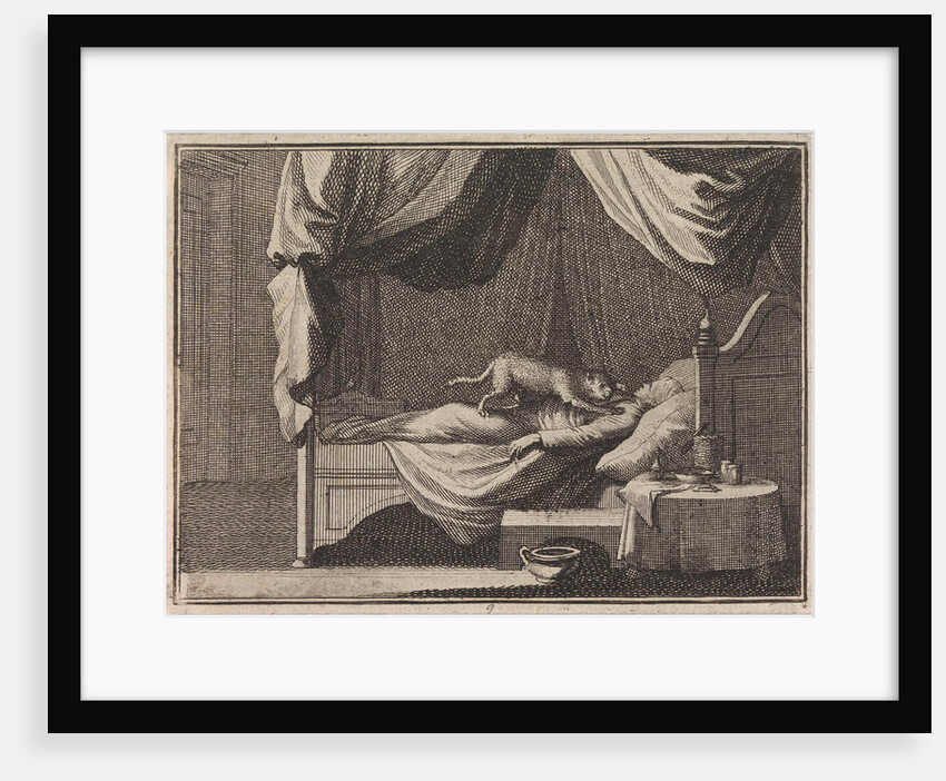 Sleeping heretic is attacked by a cat by Frantz Martin Hertzen