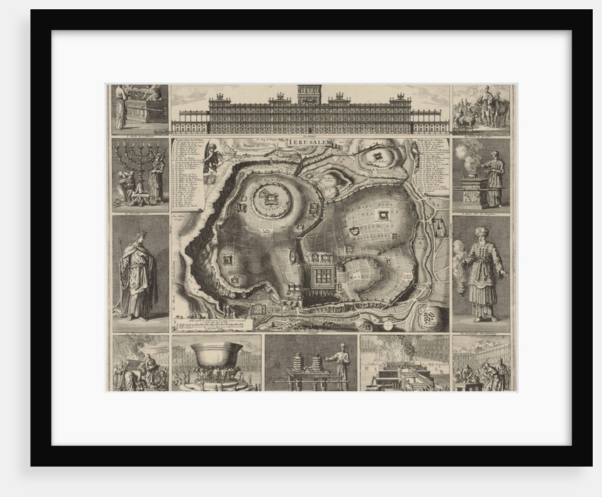 Jerusalem Map with around twelve images by Pieter Mortier