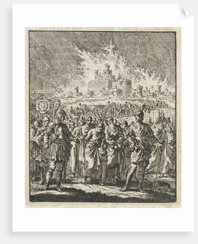 Israelites leave Jerusalem, which is burning by Barent Visscher