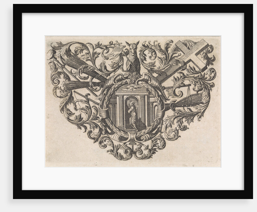 The image of Christ is contained in an ornamental frame with floral motifs and Christian symbols by Caspar Luyken