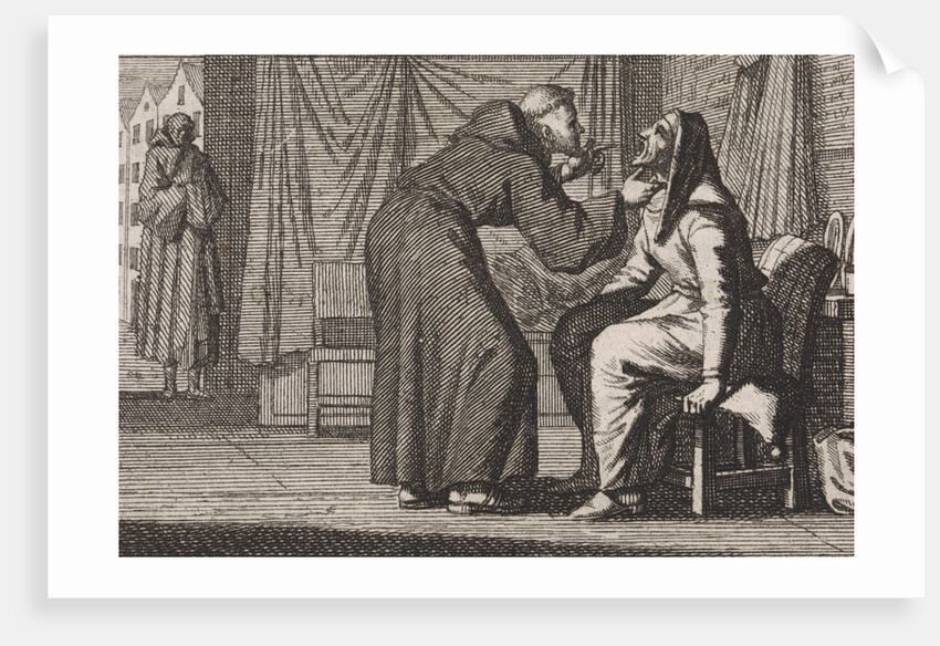 Monk looks into the gaping mouth of an old woman by Christoph Weigel