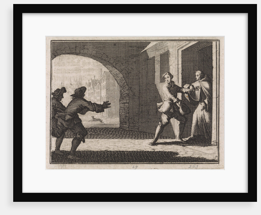 Two men trying to prevent a boy from joining the monastery by Christoph Weigel