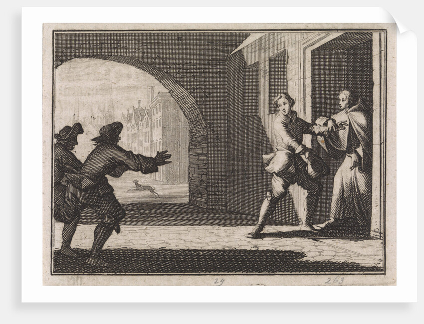 Two men trying to prevent a boy from joining the monastery by Christoph Weigel