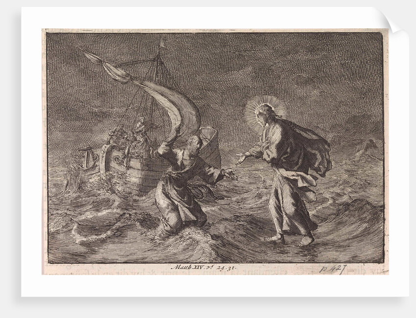 Christ walking on water during a storm on the Sea of Galilee by Pieter Mortier