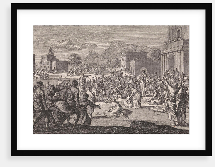 Christ speaks to a crowd on a square by Pieter Mortier