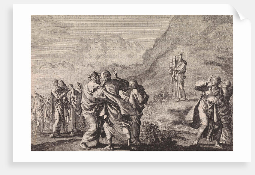 Moses received the law tables and displays them to the people by Pieter Mortier