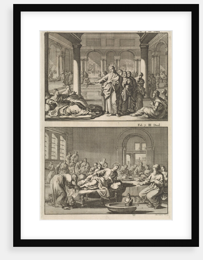 Christ and his disciples at the bathhouse of Siloam and Christ as the guest of Simon the Pharisee by Willem Broedelet