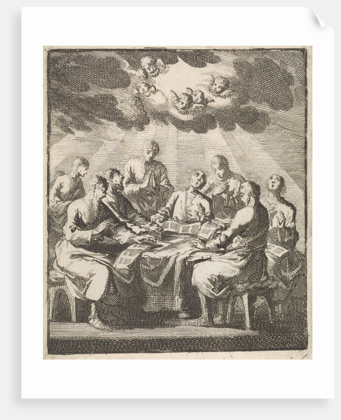 Eight men singing around a table by Jacobus van Hardenberg