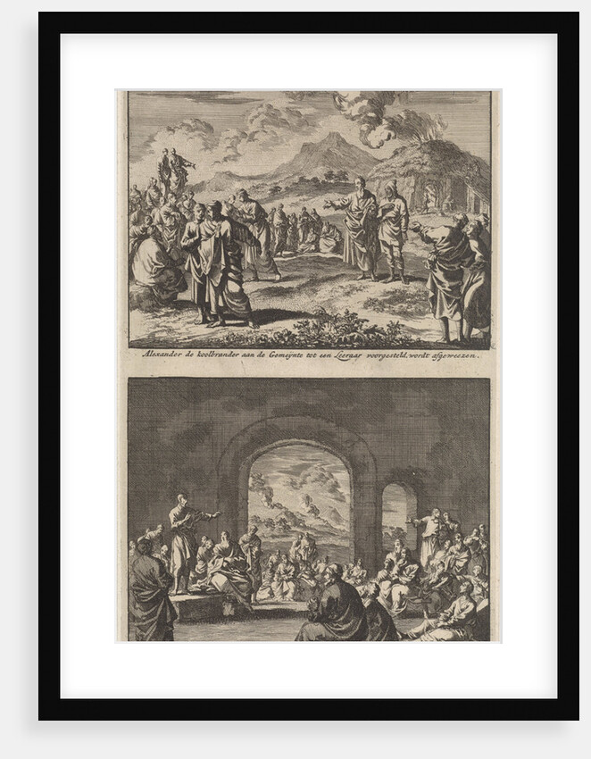 Holy Alexander carbonarius is rejected by the early Christian church and holy Alexander carbonarius preaches to the early Christian church by Jacobus van Hardenberg