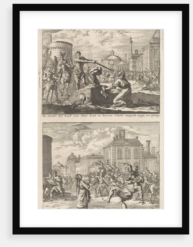 Beheading of a Christian in Rome and Saint Agnes who is protected by a bird by Jacobus van Hardenberg