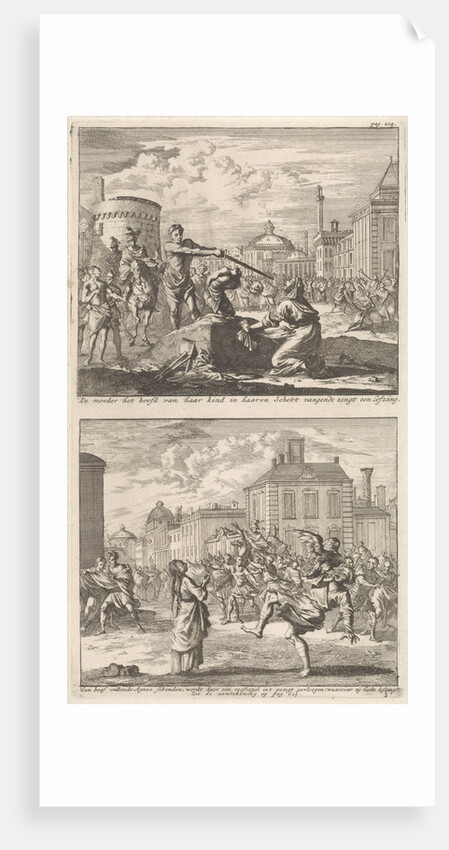 Beheading of a Christian in Rome and Saint Agnes who is protected by a bird by Jacobus van Hardenberg