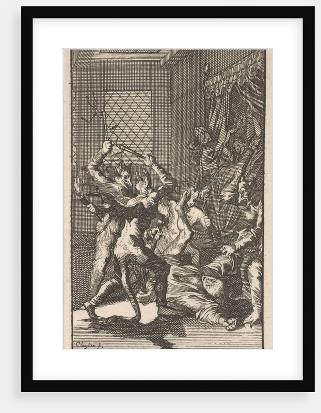 The Registrar is attacked by four men dressed as devils by Jan Claesz ten Hoorn