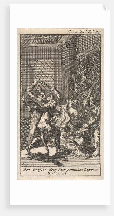 The Registrar is attacked by four men dressed as devils by Jan Claesz ten Hoorn