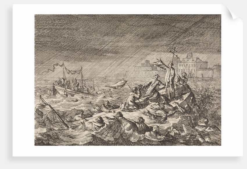 On the Vistula in Warsaw Poland two ships with clergy and pilgrims become shipwrecked in a whirlwind by Pieter van der Aa I